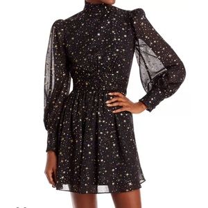 Black and gold foil star dress back zip sz small